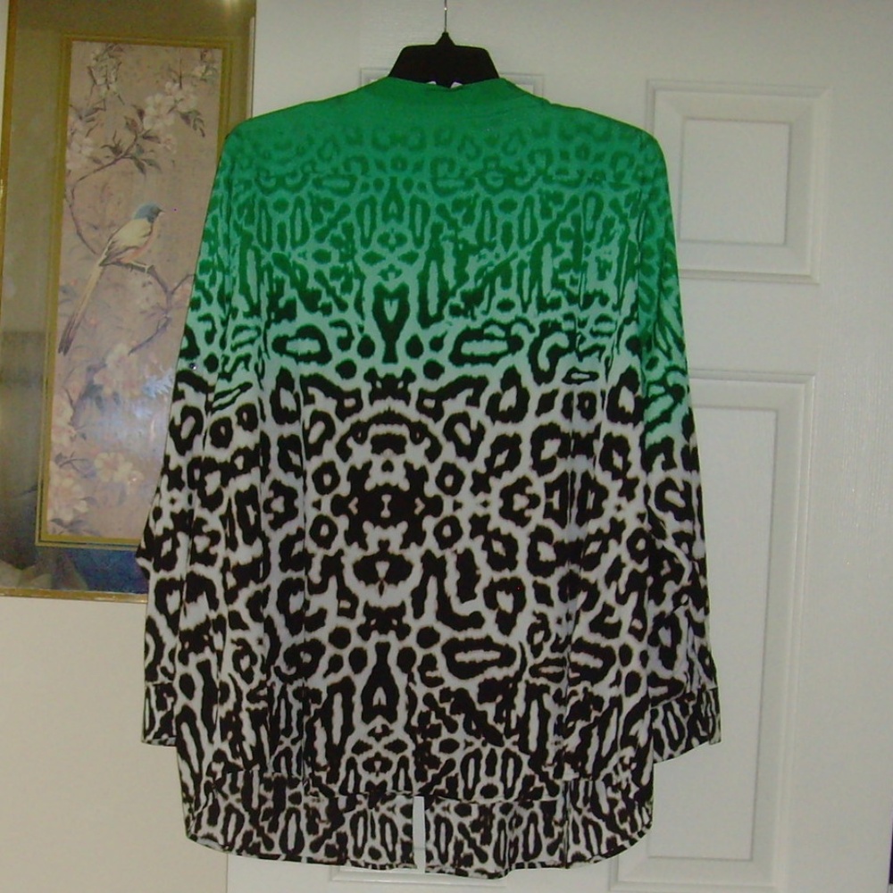 CALVIN Klein Relaxed Fit Tunic Style Leopard Print Blouse (Green) 3X - Picture 3 of 7